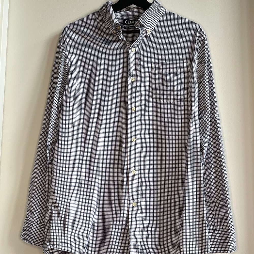 Chaps Performance Gingham Shirt - Blue, Athletic Stretch Material